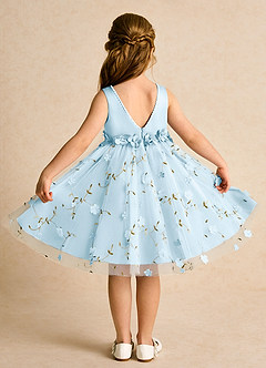 Azazie Starri Flower Girl Dresses Sky Blue Ball-Gown Beaded Matte Satin Dress image2