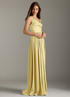 Azazie Keyla Bridesmaid Dresses Lemon Sorbet A-Line Pleated Stretch Satin Dress image5
