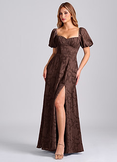 Azazie Mirian Robes de demoiselle d'honneur Robe Trapèze en Blumen-Burnout Encolure en Forme de Cœur Ganache image4