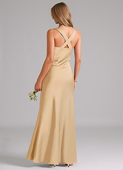 Azazie Kamila Brautjungfernkleider A-Linie Plissee Stretch-Satin Kleid Gold image2