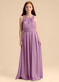 Azazie Bibiane Junior Vestido de Glicinia de Satén Elástico de Corte en A con Plisado image3