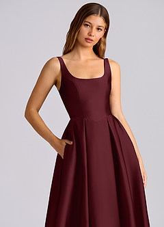 Azazie Amalie Bridesmaid Dresses Cabernet A-Line Pleated Stretch Satin Dress image2