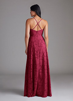 Azazie Naeem Brautjungfernkleider A-Linie Herzausschnitt Blumen-Burnout Kleid Burgunderrot image3