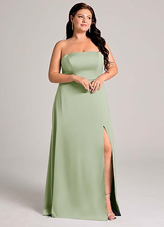Azazie Wren Bridesmaid Dresses Dusty Sage A-Line Strapless Stretch Satin Convertible Dress image12