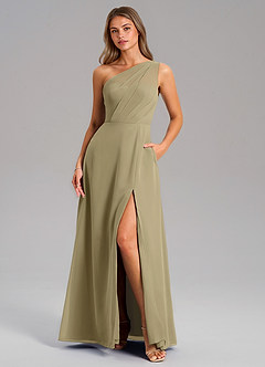 Azazie Phaedra Bridesmaid Dresses Moss Green A-Line One Shoulder Chiffon Dress image3