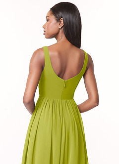 Azazie Keyla Bridesmaid Dresses Lemongrass A-Line V-Neck Pleated Chiffon Dress image4