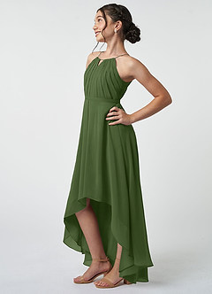Azazie Oaklynn Junior Olive A-Line Pleated Chiffon Dress image4