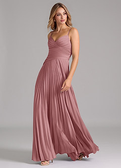 Azazie Vini Bridesmaid Dresses Dusty Rose A-Line Pleated Stretch Satin Dress image5