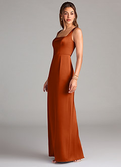Azazie Flori Bridesmaid Dresses Burnt Orange Sheath Side Slit Stretch Satin Dress image4