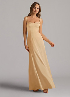 Azazie Amaris Brautjungfernkleider A-Linie Korsett Stretch-Satin Kleid Gold image1