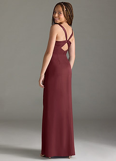 Azazie Mero Junior Merlot Mermaid Pleated Stretch Satin Dress image2
