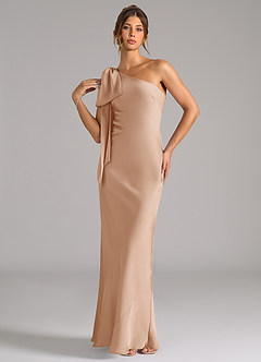 Azazie Capri Brautjungfernkleider Meerjungfrau-Linie One-Shoulder Stretch-Satin Kleid Englisches Rosa image3