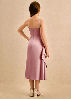 Azazie Canna Girls Formal Blumenmädchenkleider A-Linie Plissee Stretch-Satin Kleid Altrosa image2