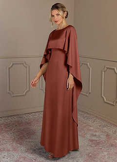 Azazie Eli Mother of the Bride Dresses Auburn Sheath Boatneck Stretch Satin Dress image3