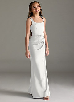 Azazie Mero Junior White Mermaid Pleated Stretch Satin Dress image3