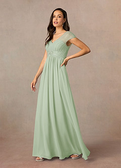 Azazie Star Kleider für die Brautmutter A-Linie V-Hals Pailletten Chiffon Kleid Staubiger Salbeigrün image2