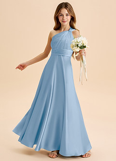 Azazie Charlize Junior Powder Blue A-Line Pleated Stretch Satin Dress image4