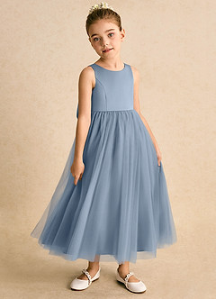 Azazie Solia Robe Demoiselle D'honneur Fillette Robe Princesse en Tulle Arc Bleu Poussiéreux image4