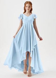 Azazie Caria Junior Sky Blue A-Line Pleated Chiffon Dress image6