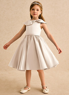 Azazie Acorn Flower Girl Dresses White Alabaster A-Line Pleated Matte Satin Dress image6