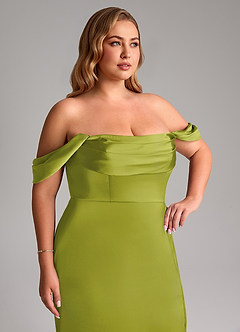 Azazie Saige Vestidos de damas de honor Vestido de Hierba De Limón de Satén Elástico de Corte Recto con Vestidos sin tirantes image14