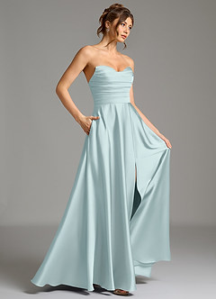 Azazie Ayla Bridesmaid Dresses Mist A-Line Corset Stretch Satin Dress image6