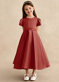 Azazie Princess Flower Girl Dresses Terracotta A-Line Pleated Matte Satin Dress image6
