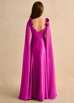 Azazie Rosita Girls Formal Robe Demoiselle D'honneur Fillette Robe Trapèze en Mat Satiné Plissée Fuchsia image2