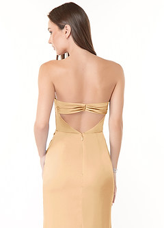 Azazie Leonis Bridesmaid Dresses Gold Mermaid Pleated Stretch Satin Convertible Dress image10