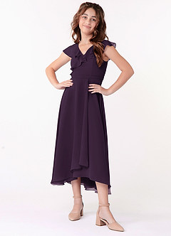 Azazie Posie Junior Plum A-Line Ruched Chiffon Dress image4
