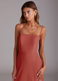 Azazie Wren Vestidos de madrinha de casamento Vestido Terracota de Chiffon de Linha A com Sem alças image2