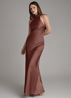 Azazie Dimitra Vestidos de prueba en casa Vestido Ganache de Satén Elástico de Corte Recto con Plisado image6