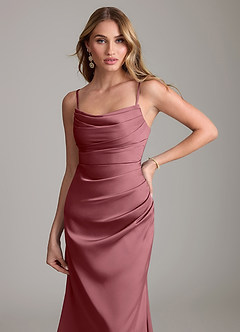 Azazie Lucille Vestidos de damas de honor Vestido de Rosa Del Desierto de Satén Elástico de Corte Sirena Convertible con Sin tirantes image5
