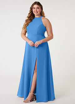 Azazie Clarice Bridesmaid Dresses Blue Jay A-Line Halter Chiffon Dress image11