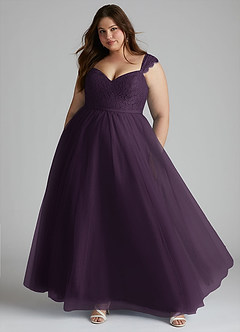 Azazie Luxi Bridesmaid Dresses Plum A-Line Pleated Tulle Dress image6