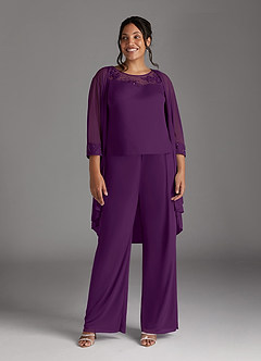 Azazie Frances Mother of the Bride Dresses Grape Jumpsuit/Pantsuit Scoop Mesh Dress image9