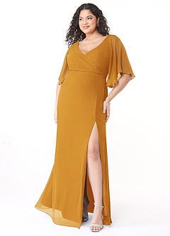 Azazie Cierra Bridesmaid Dresses Butterscotch A-Line V-Neck Chiffon Dress image9