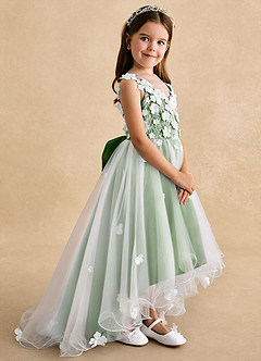 Azazie Celia Flower Girl Dresses Basil A-Line Lace Tulle Dress image3