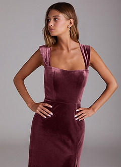 Azazie Junia Bridesmaid Dresses Raspberry Sheath Off the Shoulder Velvet Convertible Dress image6