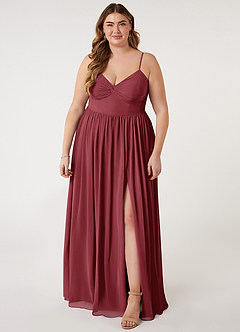 Azazie Zeya Bridesmaid Dresses Merlot A-Line V-Neck Pleated Chiffon Dress image6