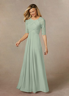 Azazie Raelyn Mother of the Bride Dresses Dusty Sage A-Line Lace Mesh Dress image3