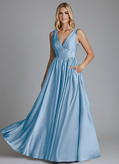 Azazie Delmie Brudtärnklänningar Klä av A-Linje i Stretch Satin Korsett Puderblå image6