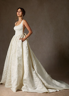 Azazie Skylin Vestidos de novia Vestido de Blanco Antiguo Arena de Jacquard Floral de Corte Princesa con Con bolsillos image6