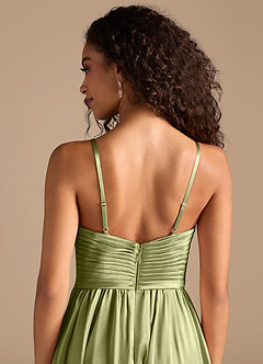 Azazie Alia Bridesmaid Dresses Pistachio A-Line Pleated Metallic Satin Dress image6