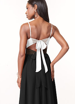 Azazie Zeya Bridesmaid Dresses Ivory Black A-Line V-Neck Pleated Chiffon Dress image2