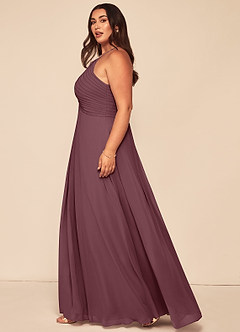 Azazie Ginger Bridesmaid Dresses Sangria A-Line Halter Pleated Chiffon Dress image13