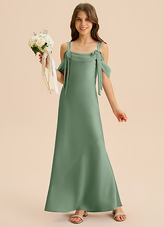 Azazie Bellalina Junior Syrena Pofałdowany Satyna elastyczna Długość podłogi Młodsza druhna Sukienka image1