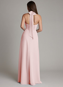 Azazie Myra Bridesmaid Dresses Blushing Pink A-Line High Neck Chiffon Dress image2