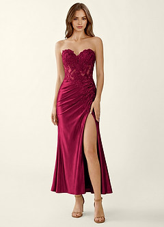 Bianca Burgundy Stretch Satin Corset Mermaid Maxi Dress image3