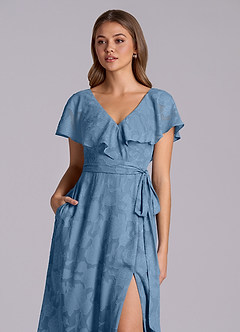 Azazie Lainey Abiti da Damigella Abito A-Line in Burnout Floreale Con Tasche Blu Acciaio image7